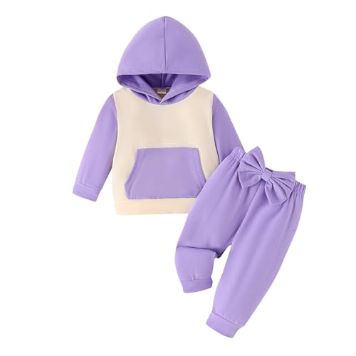 Image of LUNFEGO Baby Girl Clothes Infant Toddler Outfits Hoodie Sweatshirt Tops + Pants Fall Winter Baby Girls' Clothing 12-18 Months - Purple