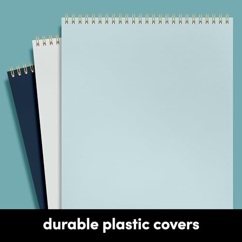 PAPERAGE Top Bound Spiral Notebook, 3 Pack, Lined Notepad, (Light Grey/Navy/Sage Green), 70 Sheets (140 Pages) Per Notebook, Wide/Legal Ruled, 8.5 inches x 11 inches - Thumbnail 3