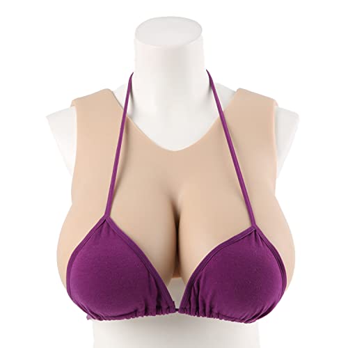 PHASFBJ Fake Boobs Silicone Breast, Mastectomy Bra Post Surgery Pocket Bra, Buckle on the back for easy replacement, Crossdresser Silicone Fake boobs Transgender,Asian yellow,D~cup