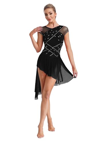 Yhong Vestido de ballet para mujer, disfraz de danza lírica, falda asimétrica, maillot de ballet, vestido de competiciones, vestido de tul de danza contemporánea, Negro , XL