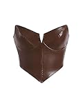 Milumia Women's PU Leather Zip Up Tube Top Sleeveless Slim Fit Crop Tops Clubwear Coffee Brown Large