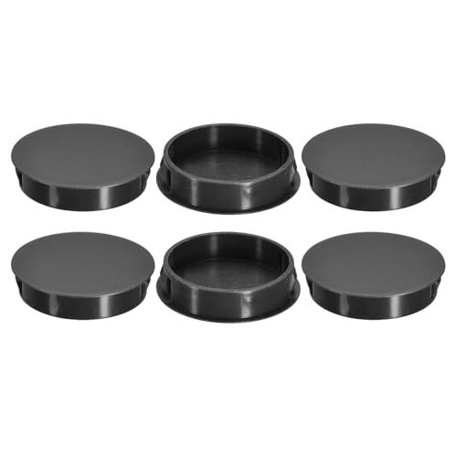 Image of uxcell 6Pcs 45mm(1-3 /4 inch) Nylon Hole Plugs, Flush Type Panel Round Snap in Fastener Knockout Locking Plugs for Furniture Insert End Caps Panels, Black