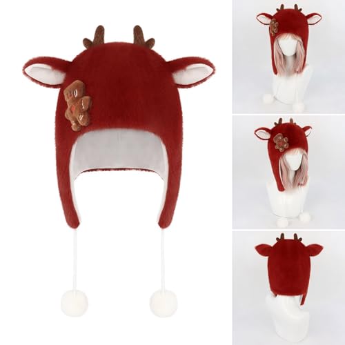 Plush Hat,Winter Warm Thicken Hat for Women Girl Christmas Party Deer Horn Winter Ski Furry Earflaps2