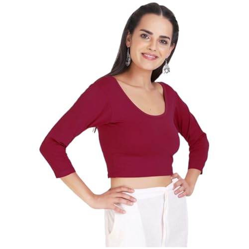 Image of Fressia Fabrics Women's Cotton Readymade Saree Blouse Stretchable Crop Top Choli Bustier Top