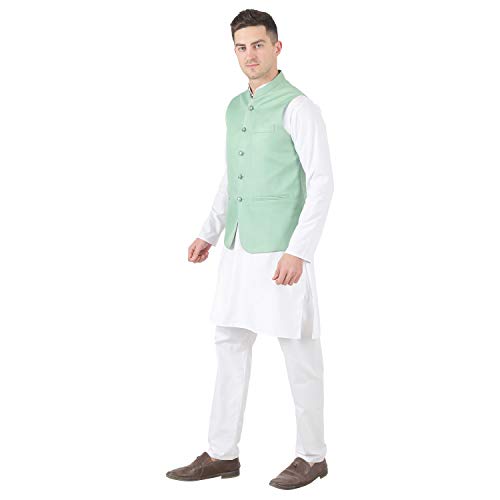 Image of TAHVO Men's Nehru Jacket /Waistcoat /Modi Jacket Cotton Fabric /Men 's 5 Button Nehru Jacket with Hanky Kurta Set