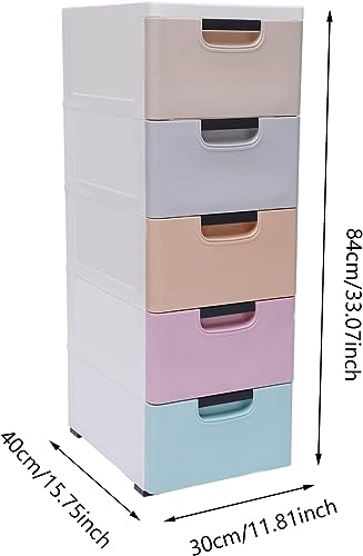 Torre de almacenamiento de plástico con 5 cajones y 4 ruedas, organizador móvil para dormitorio, armario y sala de estar