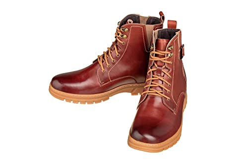 Image of TOTO Men's Invisible Height Increasing Elevator Shoes - Cordovan Dark Brown Premium Leather Lace-up Combat Style High-Top Boots - 2.8 Inches Taller - K16206 - Size 6 D(M) US