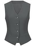 Gowjog Damen Weste Ärmellos Anzugweste V-Ausschnitt Button Up Blazer Business Casual Elegante Westen Für Arbeit Büro Party (Dunkelgrau,XL)