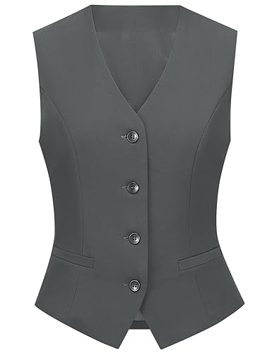CFRTMTBB Suit Vest for Women Formal Casual Waistcoat Vests, Dark Grey, M