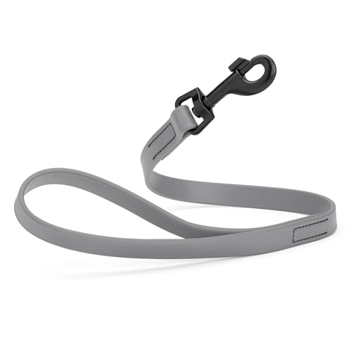 Dogline Biothane Waterproof Dog Leash Strong Coated Nylon Webbing with Black Hardware Odor-Proof Easy to Clean High Performance for Small or Large Dogs Made in USA 2 ft Lead, Battleship Gray