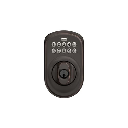 Image of Schlage BE365 PLY 716 Plymouth Keypad Deadbolt, Electronic Keyless Entry Lock, Aged Bronze