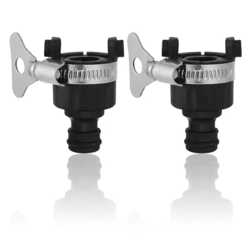 2 Stück Schlauchanschluss Wasserhahn Universal Wasserdieb Adapter Wasserhahn Gartenschlauch Wasseranschluss Wohnmobil mit gummiertem Griff hahnverbinder für Garten Küche Bad Camping (Schwarz)
