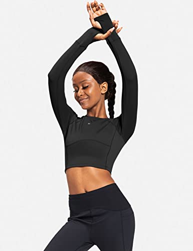Baleaf Women's Long Sleeve Crop Top Slim Fit Workout Shirts For Running Gym Yoga Black M #TOP6