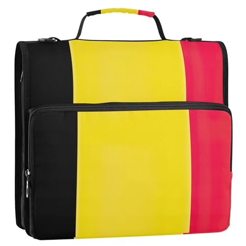 Ordner-Organizer mit Reißverschluss, Belgische Flagge, 3,8 cm, 3-Ring-Ordner, D-Ring, einfache Mittelschule, Ordnertasche mit Gurt, Aufbewahrung, Portfolio-Tasche mit Griff