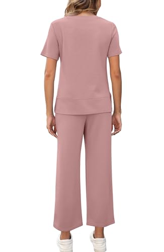 Image of XIEERDUO Women's Side Slit Lounge Sets 2026 Fashion 2 Piece Travel Outfits Cozy Loungewear Wide Leg Tracksuits S-3XL