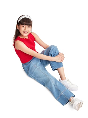 Image of olele Girls Super Jeans Collection for 4-14 Yrs | Stretchable Cotton Denim Trousers | Blue Jeans for Kids | Baggy Denim Pants | Cargo Pants for Girls