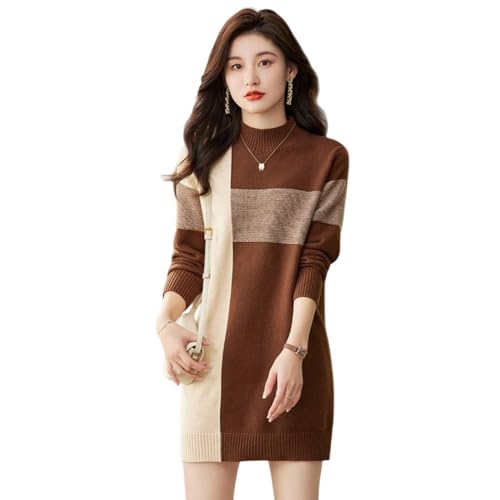Robe pull en laine tricotée de qualité premium à col montant élégant pour femme