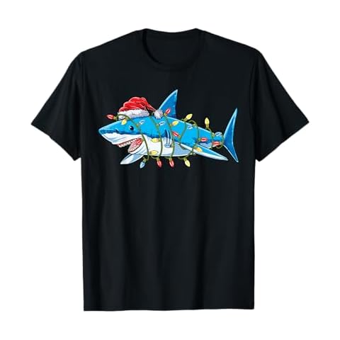 Santa Shark Christmas Lights Sharkmas Tree Xmas Boys Men T-Shirt Cover