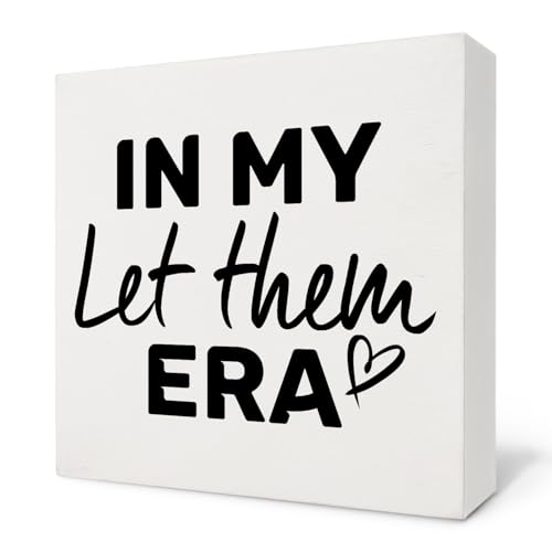Nvotell Inspirational in My Let Them Era Wooden Box Sign, Inspirational Desk Decor, Motivational Positive Affirmations Wood Block Plaque for Home Office Desk Shelf Tabletop Decor 5x5 Inch
