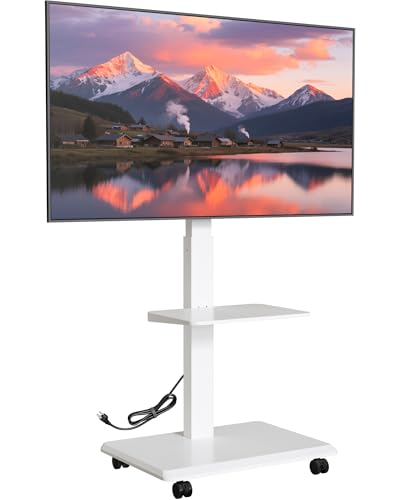 Image of Steel Base Rolling TV Stand with Power Outlet for 32-75 inch TVs,WH