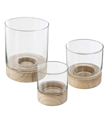 Atmosphera - Set 3 Photophores en Verre et Bois