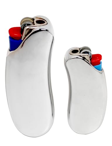 HUMWE Capa para isqueiro de metal resistente em forma de banana bolsas de manga segura conforto para isqueiro BIC tamanho completo e mini J6 e J5 (prata-padrão e mini)