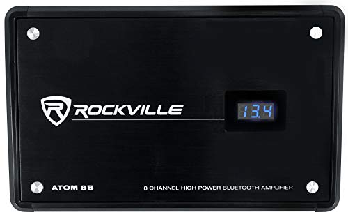Rockville Atom 8B 3500W Peak/880W RMS 8-Channel Marine Amplifier, Bluetooth with Auto Pairing, Adjustable Crossover, Voltage Display, Compact Corrosion-Resistant Design for Boats and Yachts