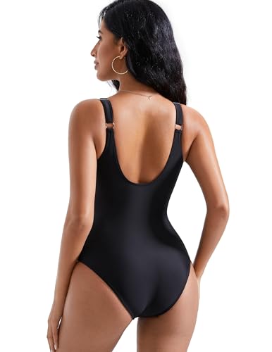 RXRXCOCO Womens One Piece Swimsuits Tummy Control Ruched Criss Cross Bathing Suits V Neck Slimming Swimwear4