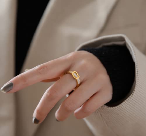 Awmnjtmgpw 18K gold belt buckle ring set with simple personality ring size 6-94