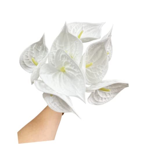 8pcs 13inch Pure White Artificial Anthurium Lily Flowers Permanent for Home Decor Bouquet Home Bridal Wedding Festival Party,Crafts,Store Decor Arrangements Flower Bouquet Accessories - Image 2
