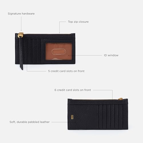 Image of HOBO Carte Minimalist Wallet Card Holder with Zip Pocket - Pebbled Leather Slim Wallet with 11 Card Slots & ID Window for Women, Travel Ready Design - Taupe