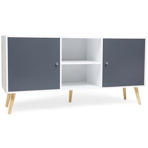 IDMarket - Buffet Bas scandinave 140 cm Effie 2 Portes Bois Blanc et Gris