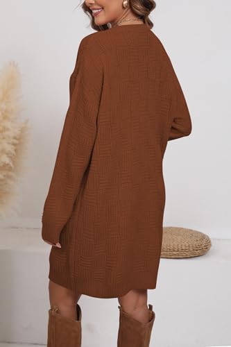 Image of Cakulo Womens Checkered Sweater Dress Oversized Fall Winter Fashion Long Pullover Sweaters Casual Loose Knit Dresses 2025