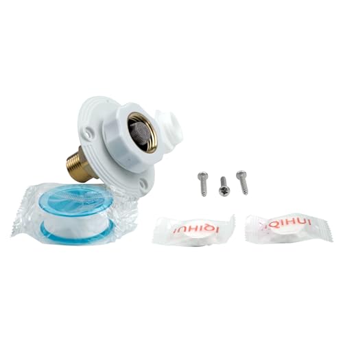 Image of RV City Water Inlet with Check Valve Replacement for 1 /2 inch NPT Male City Water Fill Flange City Water Hookup for Camper RV Water Fill Inlet Fit for Male Lead-Free Brass City Water Inlet(White)