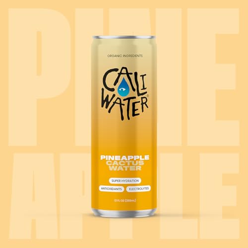 Caliwater - Organic Cactus Water - Pineapple - 5g Sugar, 35 Calories - Coconut Water Alternative - Natural Plant Based Hydration - Skin Care, Electrolyte Drinks - Flavored Water Beverages - 12 Cans