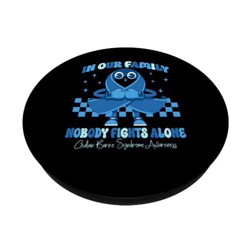 Blue Ribbon Groovy Guillain Barre Syndrome Awareness PopSockets Swappable PopGrip, Black - Image 2