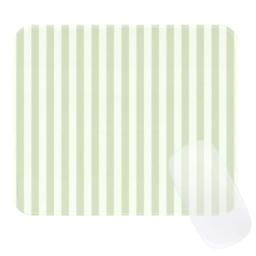 Image of Square Cute Striped Mouse Pad with Stitched Edge, Premium Waterproof Cloth Aesthetic Small Stripe Mouse Mat, Non-Slip Rubber Base Funny Mousepad Desk Accessories,Striped Green Beige