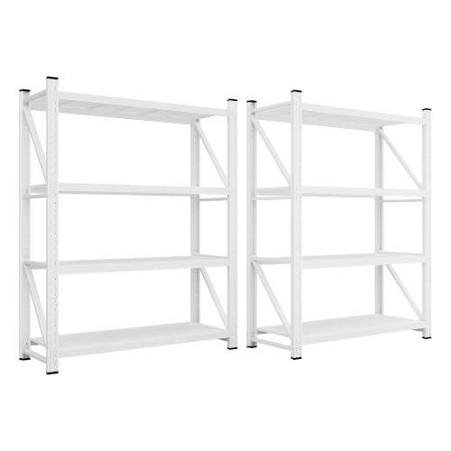 Image of SISESOL Set of 2 48 inch Wide Heavy Duty Garage Shelving Units,3000LBS 24 Deep Storage Shelves,White Metal Garage Shelves,Large Storage Rack,70 High Steel Shelf,Industrial Shelving for Shop,Warehouse