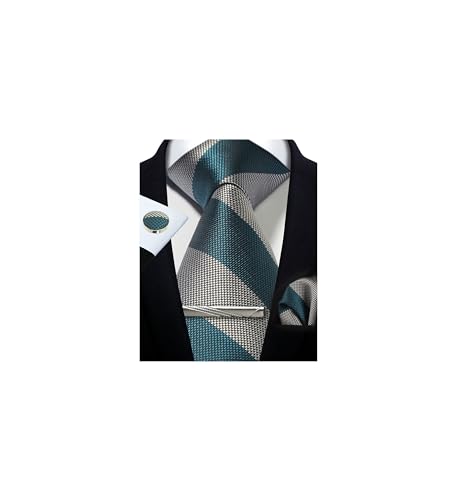 Image of Striped Plaid Polka Dot Mens Tie Formal Necktie Pocket Squares Ties Clips Cufflinks Classic for Men Set