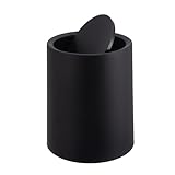Relaxdays Kosmetikeimer, 6 Liter, mit Schwingdeckel, Inneneimer, Matter Kunststoff, runder Badezimmer Mülleimer, schwarz