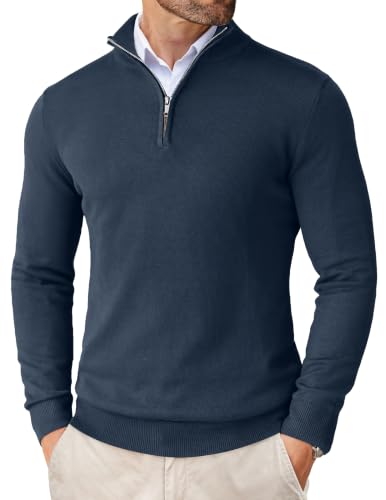 Image of COOFANDY Men's Quarter Zip Up Sweaters Slim Fit Lightweight Mock Pullover