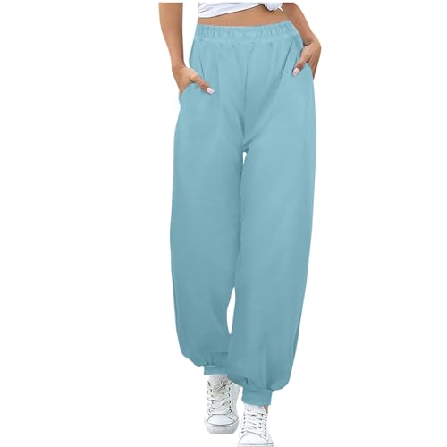 Sweatpants for Women 2025 Fashionable High Waist Sport Jogger Pants Elastic Ankle Cuffs Sweat Trousers with Pocket