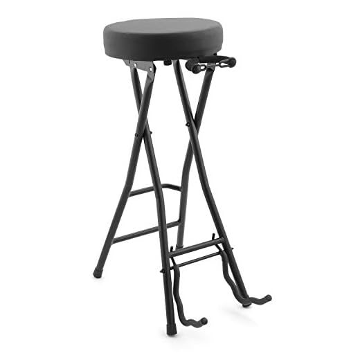 Tiger GST99-BK2 Taburete de guitarra plegable con soporte y reposapiés incorporado, Negro