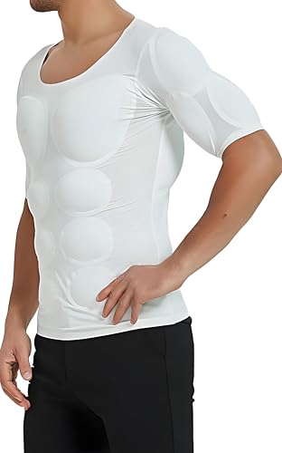 Image of Men Fake Muscle T-Shirt Deltoid Biceps Triceps Shoulder Pads Elastic Padded Underwear