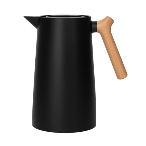 Garrafa Termica Nórdica 1L Ideal para Mesa Posta Sofisticada Mantém Bebidas Quentes e Frias por Horas Alça Curvada Ergonômica em Madeira Design Minimalista e Acabamento Premium (Preta)