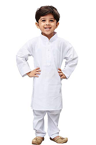 Image of Chandrakala Kids 100% Cotton Kurta Pyjama Set for Boys Indian Traditional Party Wear Bollywood Style Wedding Dress, White (KK101WHI1)