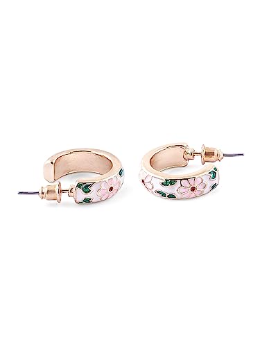 Zaveri Pearls Multicolor Enamel Contemporary Floral Semi Hoop Studs Earring For Women-ZPFK16141
