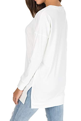 Womens Fall Long Sleeve Sweatshirt Side Split Loose Casual Tunic Tops White L #TOP3