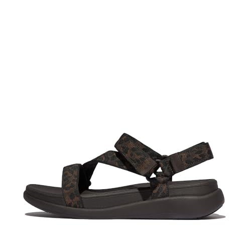 FitFlop F-Mode Go Leopard Adjust. Webbing Z-Strap Sandals, Color: Chocolate Mix (E6O-D20)