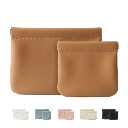 MEIBOOCH 2 Pack Small Makeup Bag for Purse, Cosmetic Travel Pouch, Brown